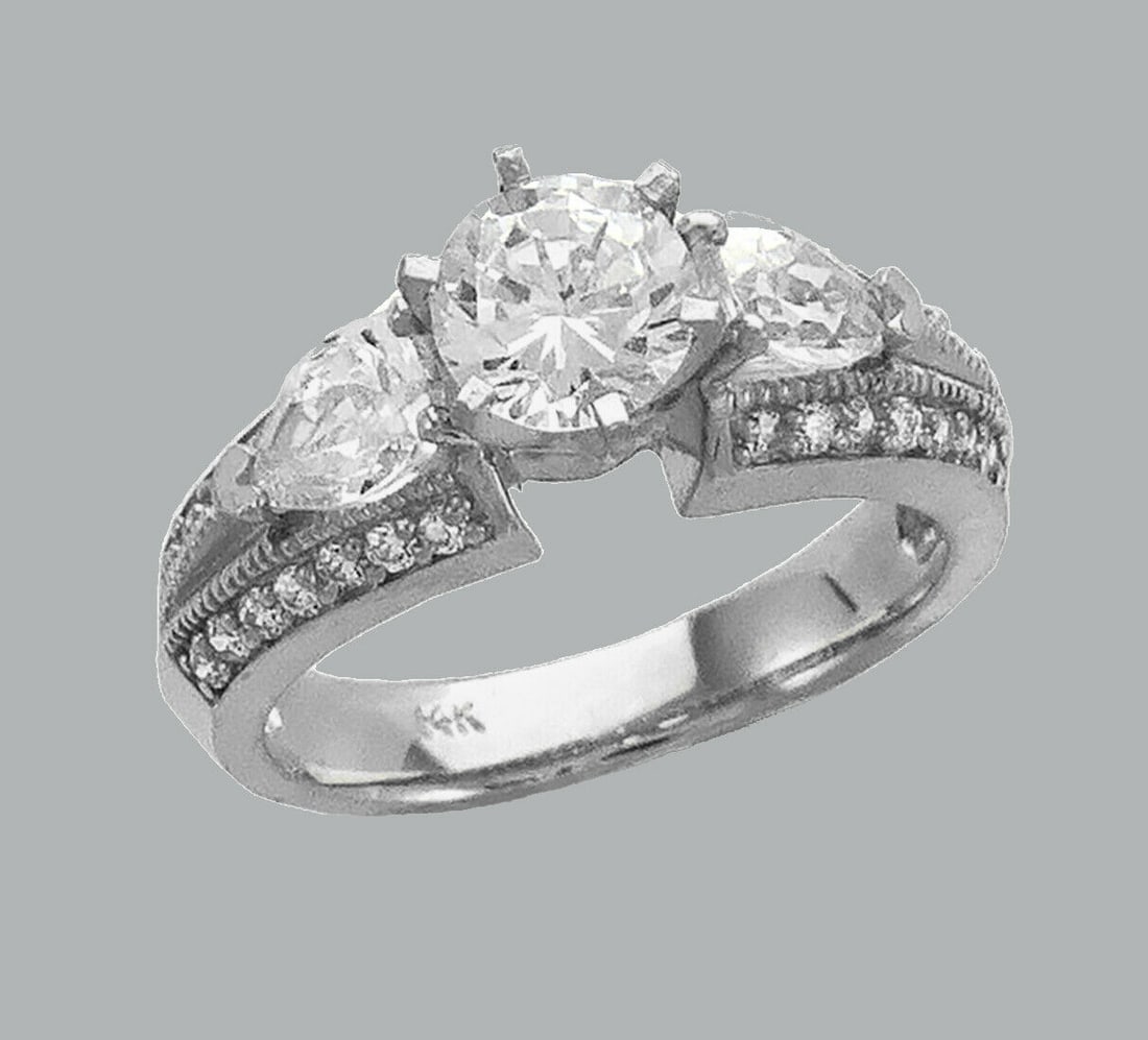 NEW 14K WHITE GOLD LADIES FANCY CZ ENGAGEMENT RING (1 of 1)