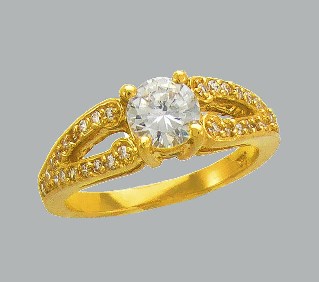 NEW 14K YELLOW GOLD LADIES FANCY CZ ENGAGEMENT RING (1 of 1)