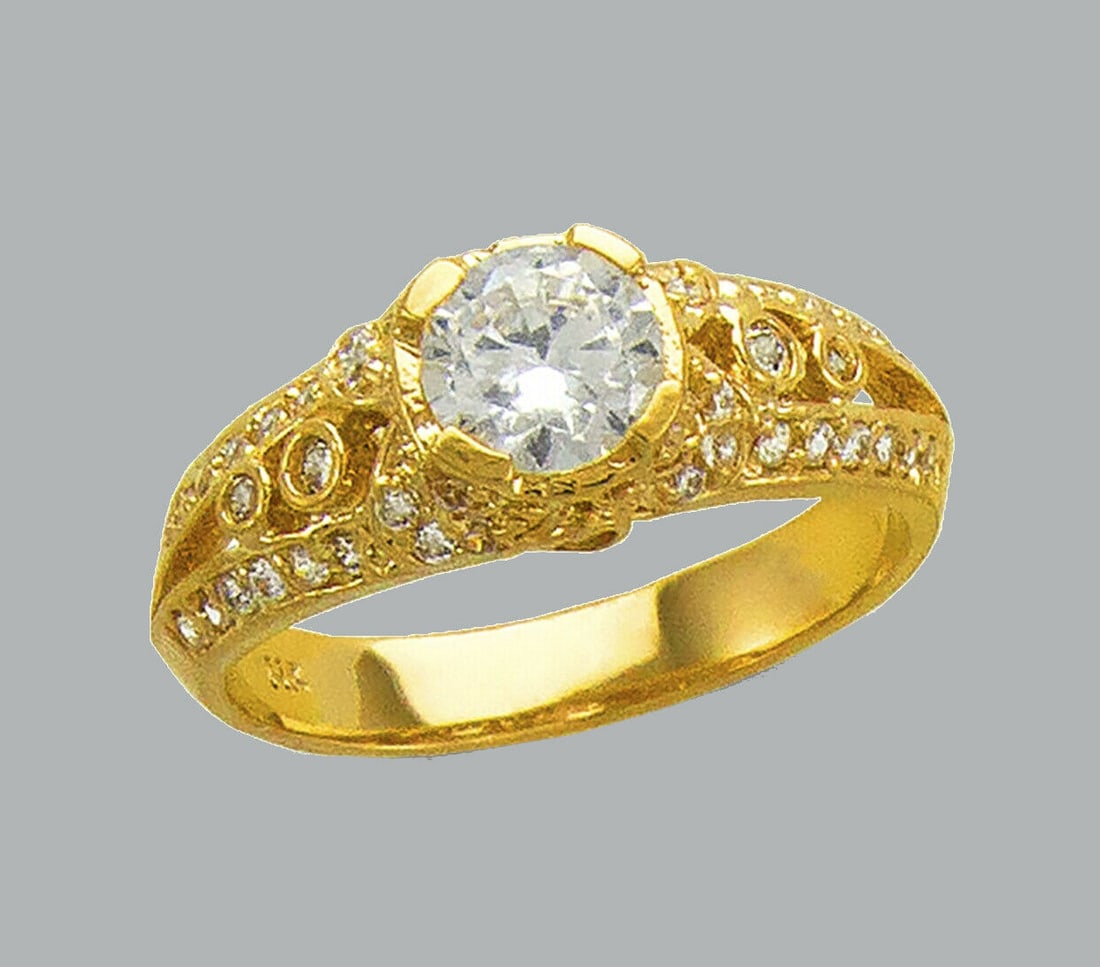 NEW 14K YELLOW GOLD LADIES FANCY CZ ENGAGEMENT RING (1 of 1)
