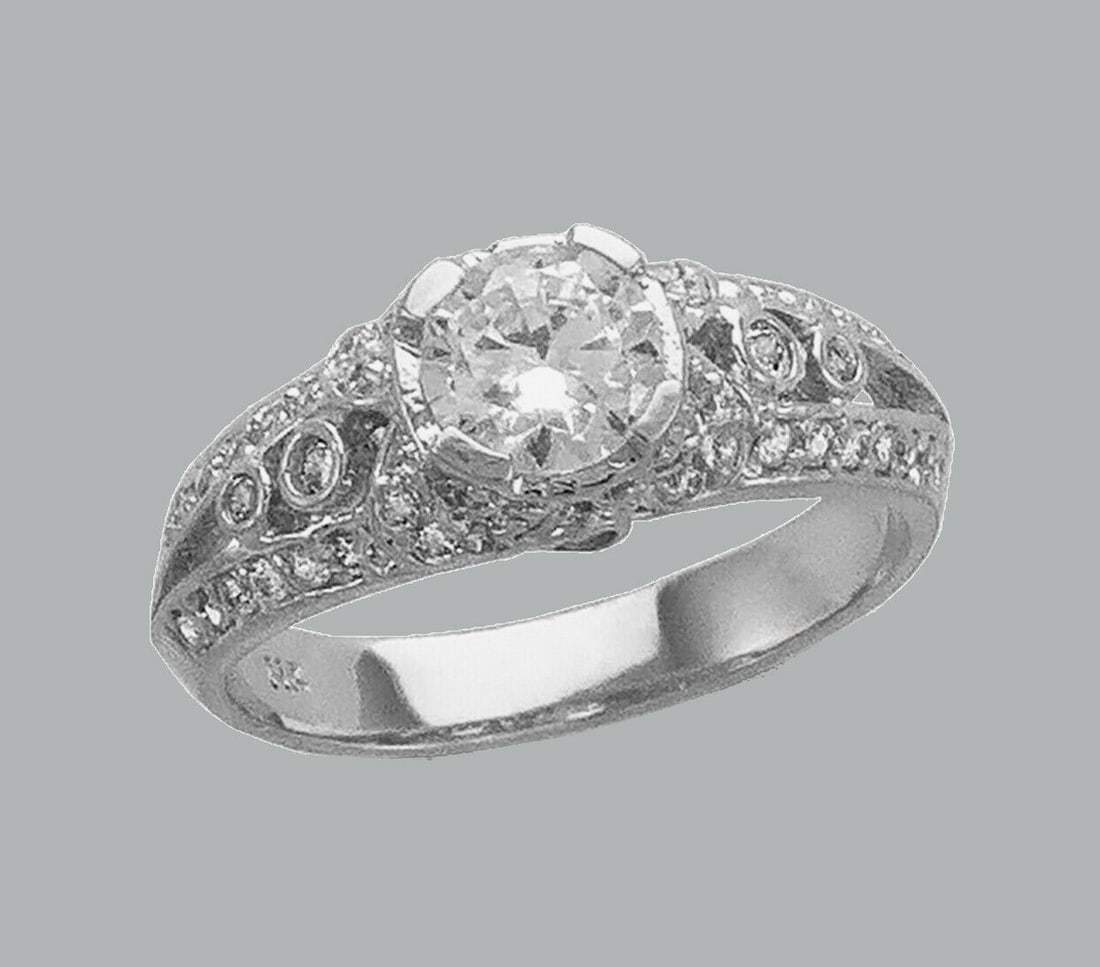 NEW 14K WHITE GOLD LADIES FANCY CZ ENGAGEMENT RING (1 of 1)