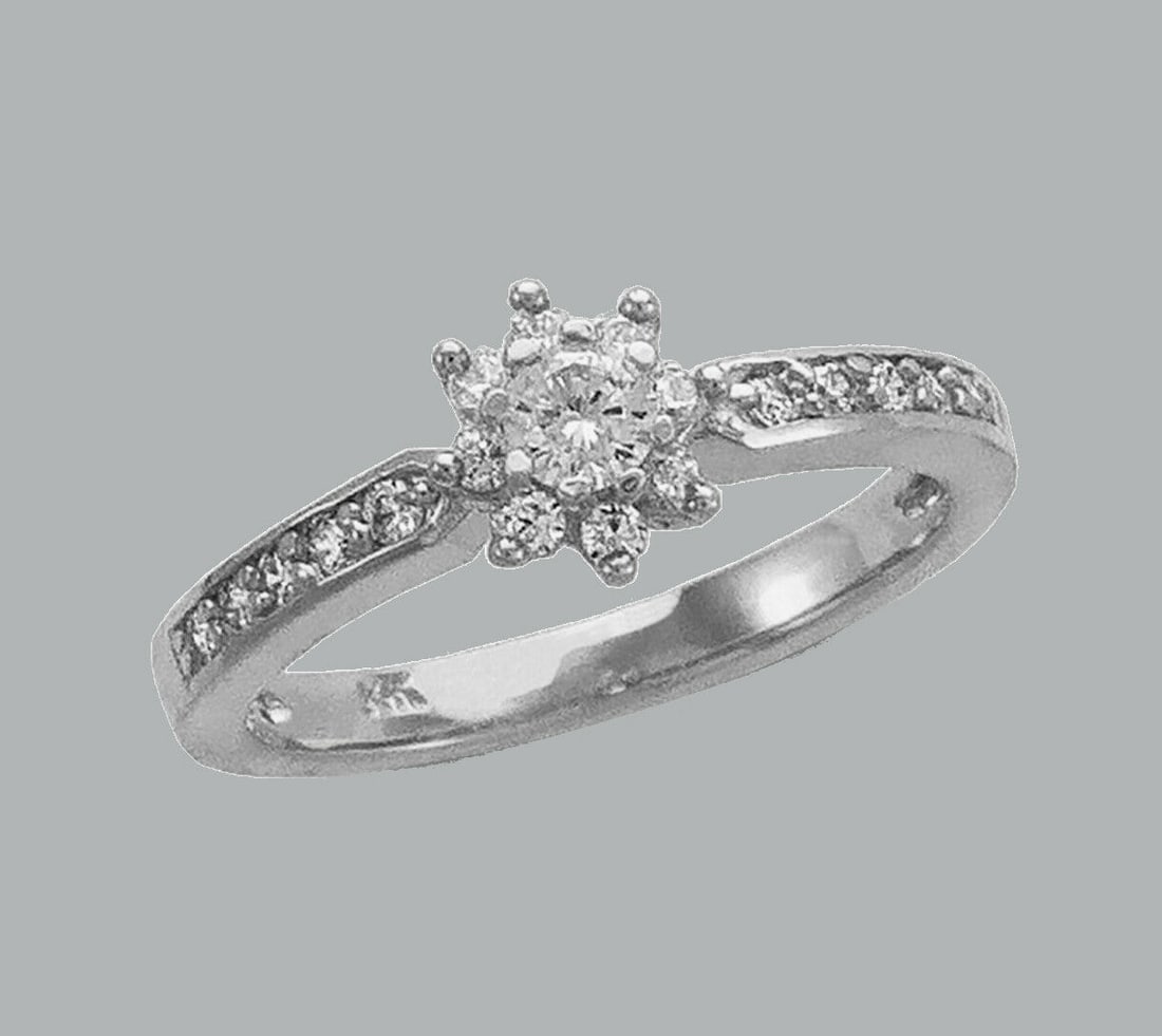 NEW 14K WHITE GOLD LADIES FANCY CZ ENGAGEMENT RING: NEW 14K WHITE GOLD CZ RING New 14K White solid gold ring Ring size 7 Measures 7mm wide on top Cubic Zirconia Polished Finish Apx Weight: 3.4g