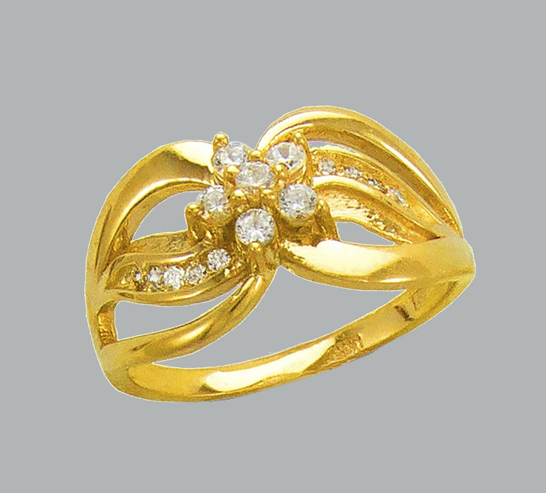 NEW 14K YELLOW GOLD LADIES FANCY CZ FLOWER RING (1 of 1)