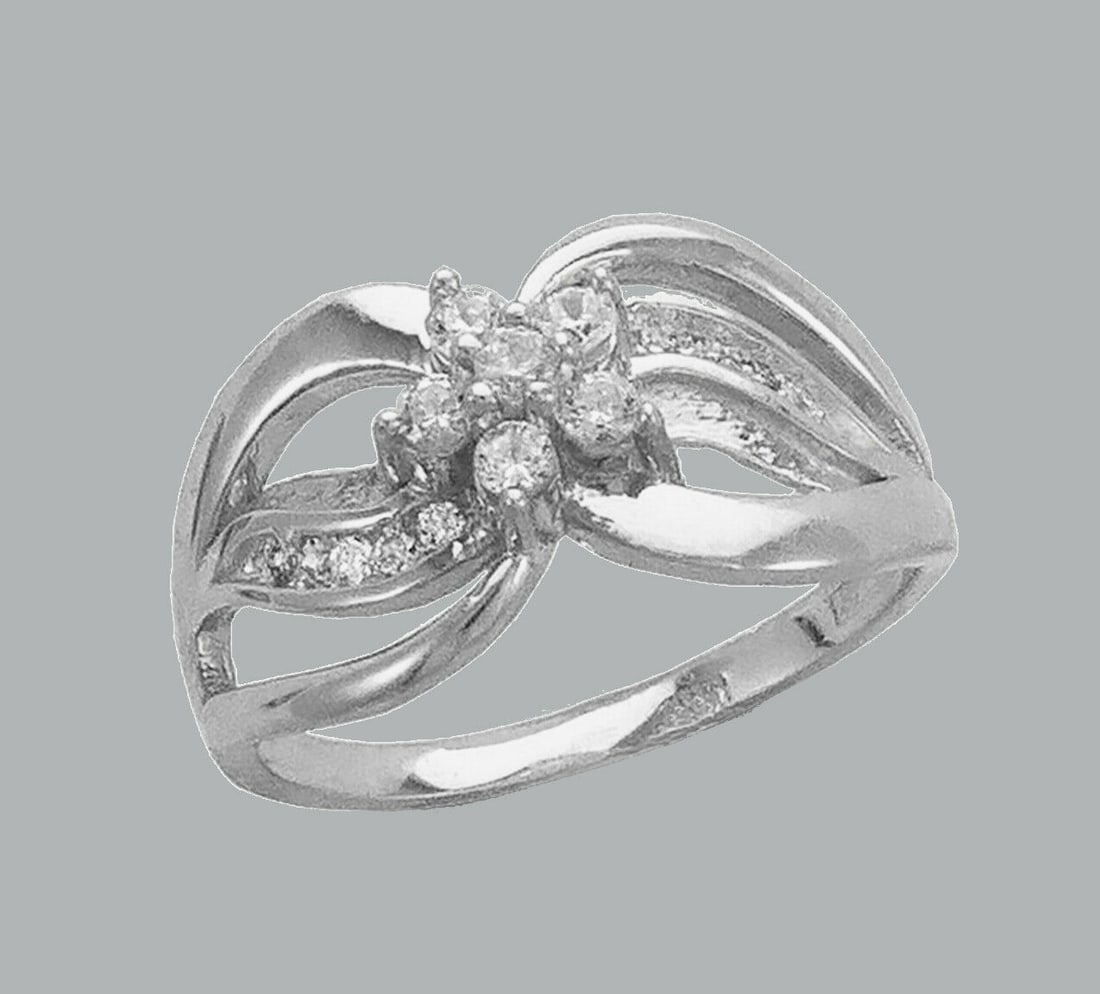 NEW 14K WHITE GOLD LADIES FANCY CZ FLOWER RING (1 of 1)