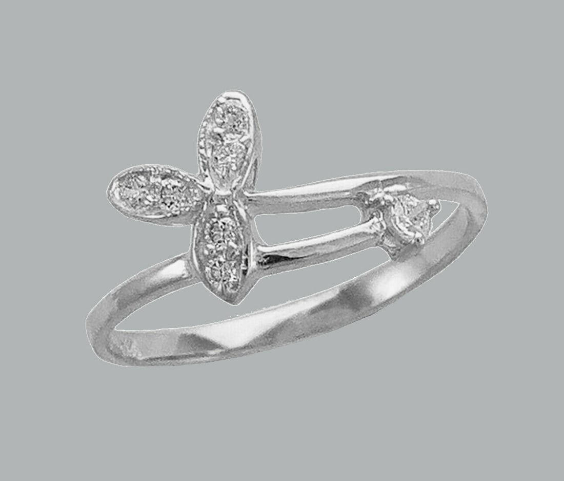 NEW 14K WHITE GOLD LADIES FANCY CZ FLOWET RING (1 of 1)