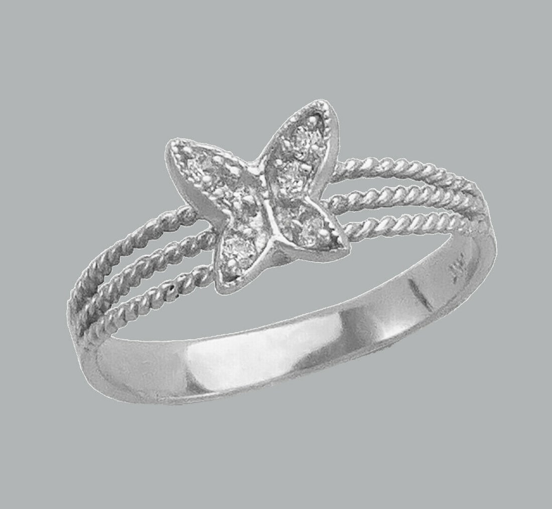 NEW 14K WHITE GOLD LADIES FANCY CZ BUTTERFLY RING (1 of 1)