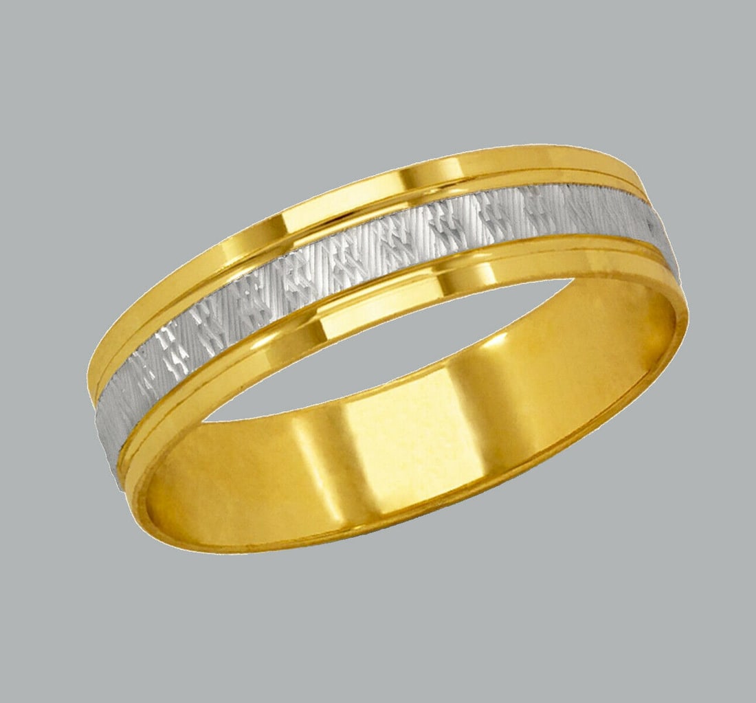 14K TWO TONE GOLD WEDDING BAND RING DIAMOND CUT 5mm - 7 (1 of 1)