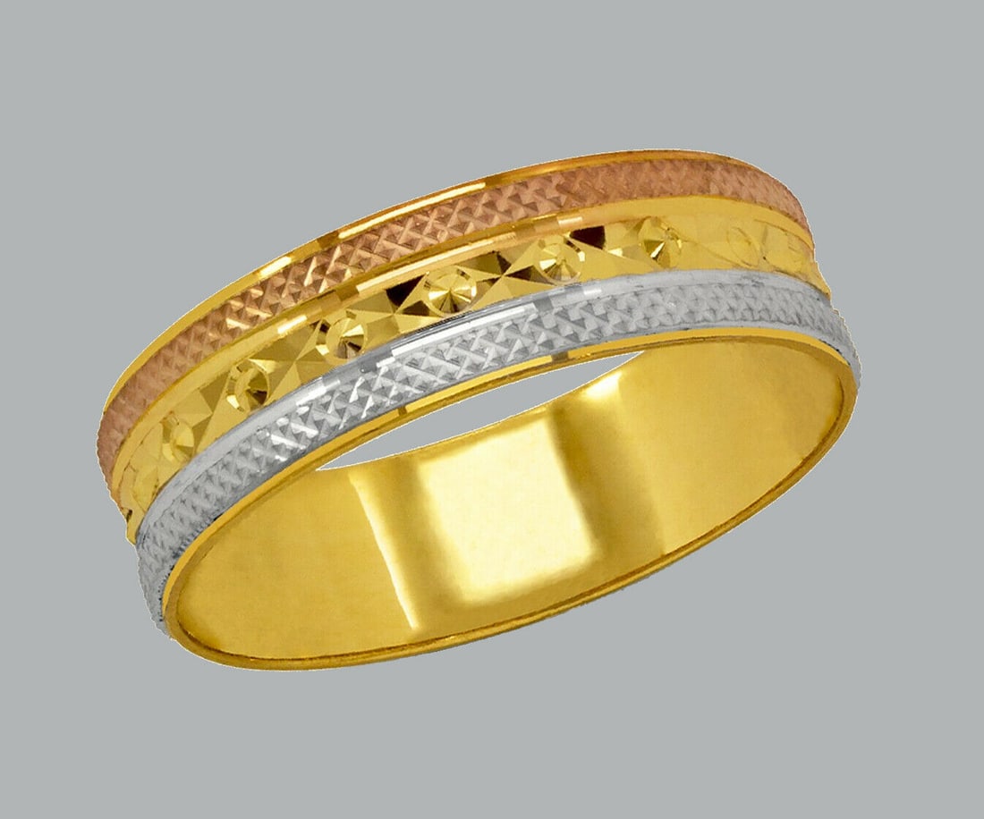 14K TRI COLOR GOLD WEDDING BAND RING DIAMOND CUT 5mm- 7 (1 of 1)