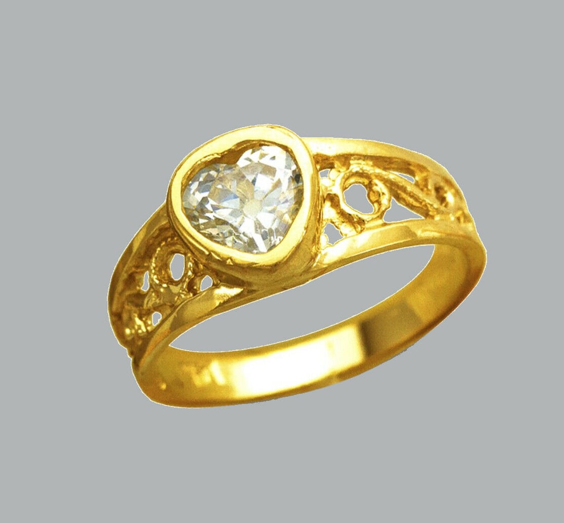 NEW 14K YELLOW GOLD CZ KIDS GIRLS RING SOLITAIRE HEART (1 of 1)