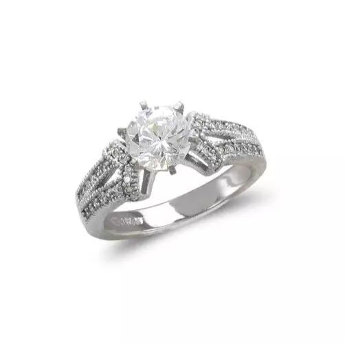 NEW 14K WHITE GOLD LADIES FASHION SOLITAIRE CZ RING (1 of 2)