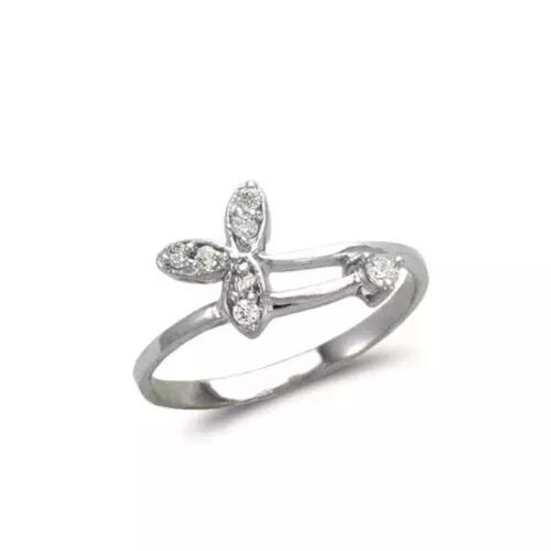 NEW 14K WHITE GOLD LADIES FASHION FLOWER CZ RING (1 of 2)
