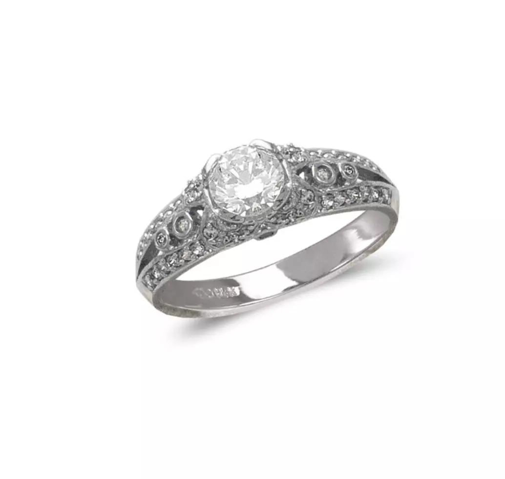 NEW 14K WHITE GOLD LADIES FASHION SOLITAIRE CZ RING: NEW 14K WHITE GOLD LADIES FASHION SOLITAIRE CZ RING 14K White Gold Size 7 Approx.8mm Center High Polished/Cubic Zirconia Available in Yellow Gold Weight: 4.3 Grams