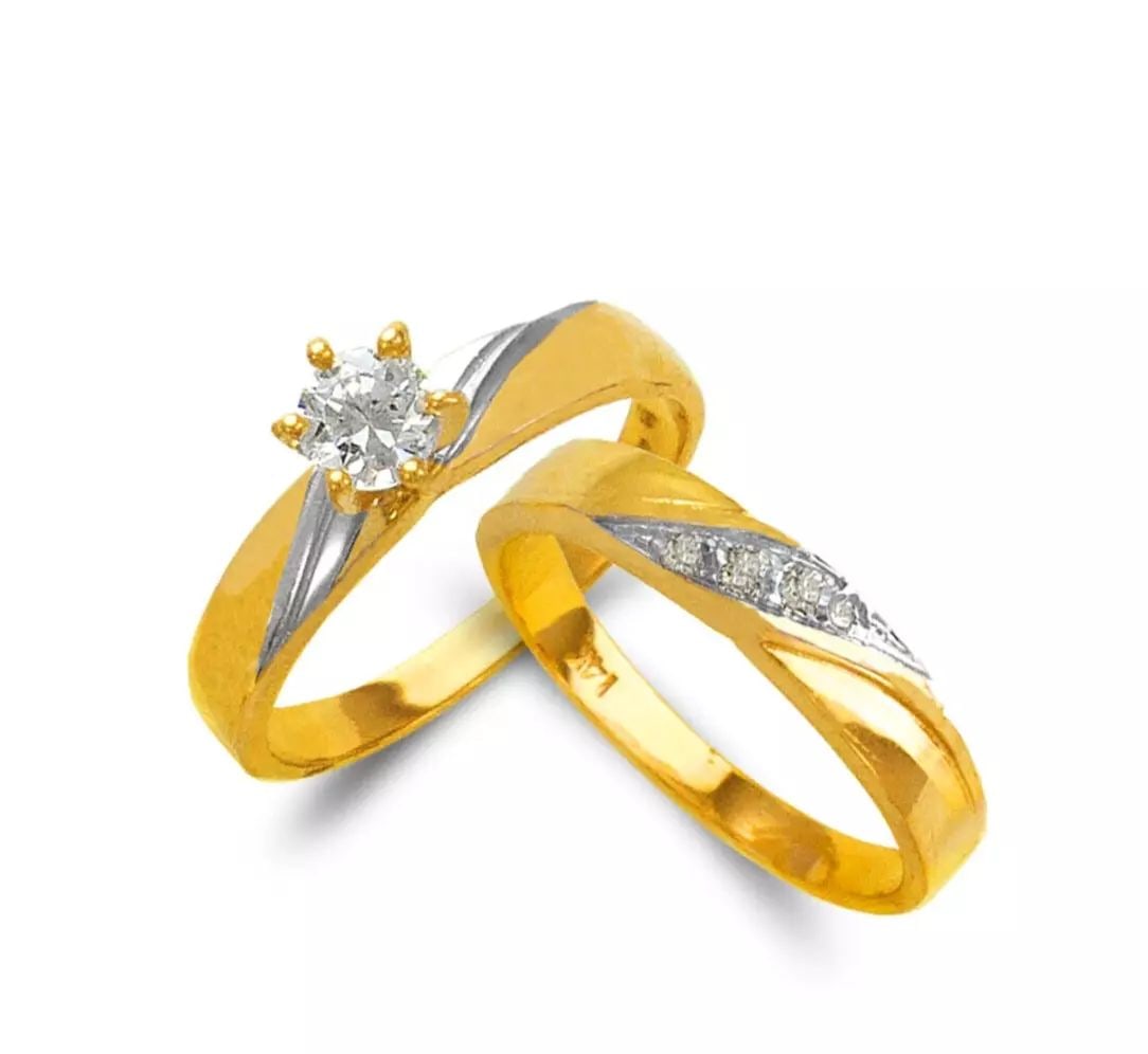 NEW 14K TWO TONE GOLD LADIES WEDDING TRIO CZ SET (1 of 2)