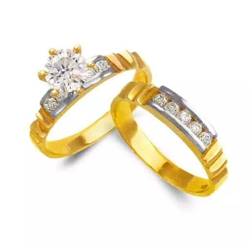 NEW 14K TWO TONE GOLD LADIES WEDDING TRIO CZ SET (1 of 2)