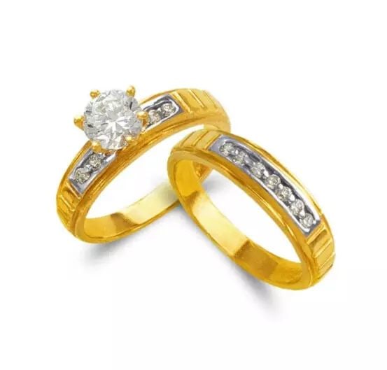 NEW 14K TWO TONE GOLD LADIES WEDDING TRIO CZ SET (1 of 2)