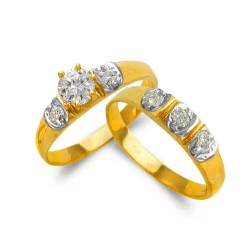NEW 14K TWO TONE GOLD LADIES WEDDING TRIO CZ SET (1 of 2)