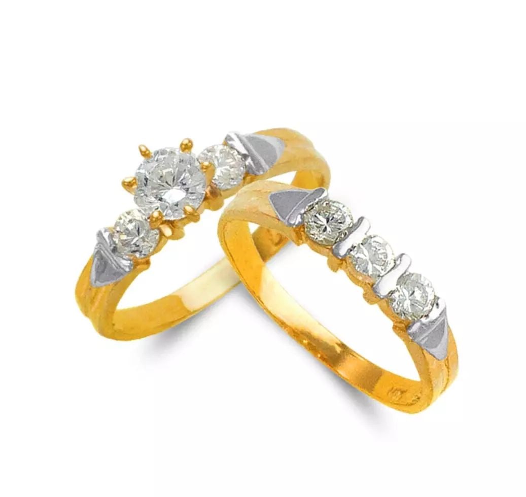 NEW 14K TWO TONE GOLD WEDDING TRIO CZ SET (1 of 2)