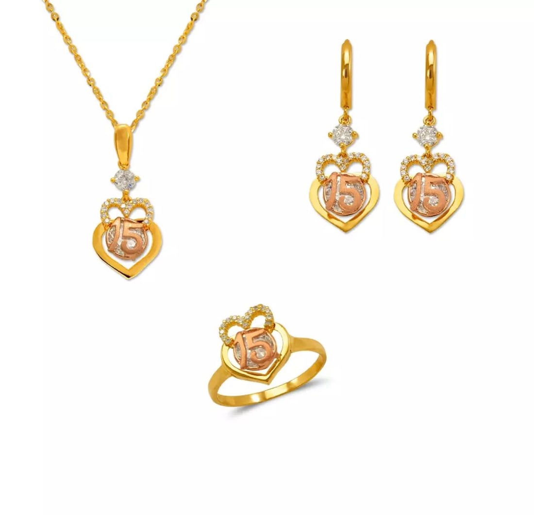 NEW 14K TWO TONE GOLD FANCY 15 ANOS COLLECTION SET (1 of 2)