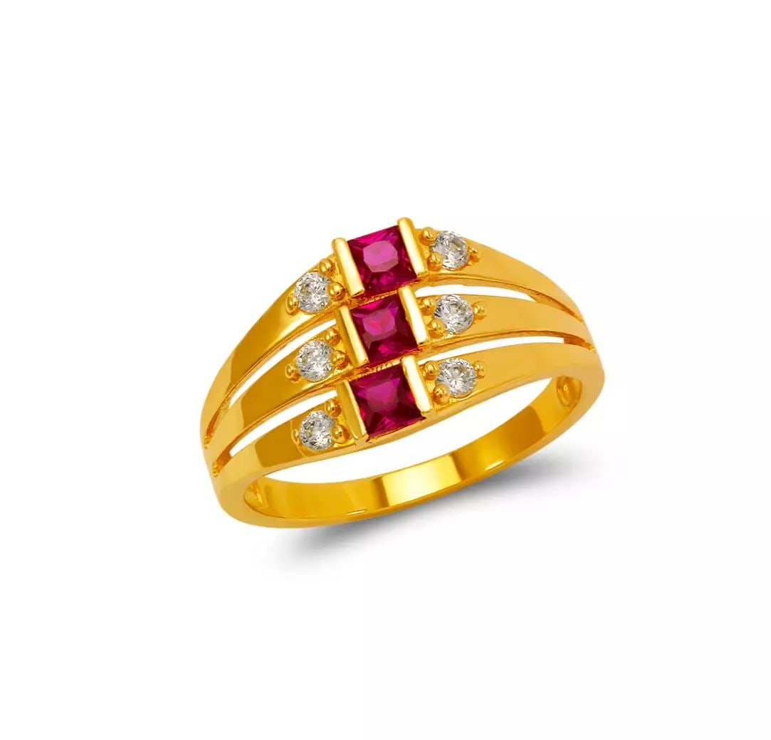 NEW 14K YELLOW GOLD MOTHER'S 3 - LINE CZ RING (1 of 2)