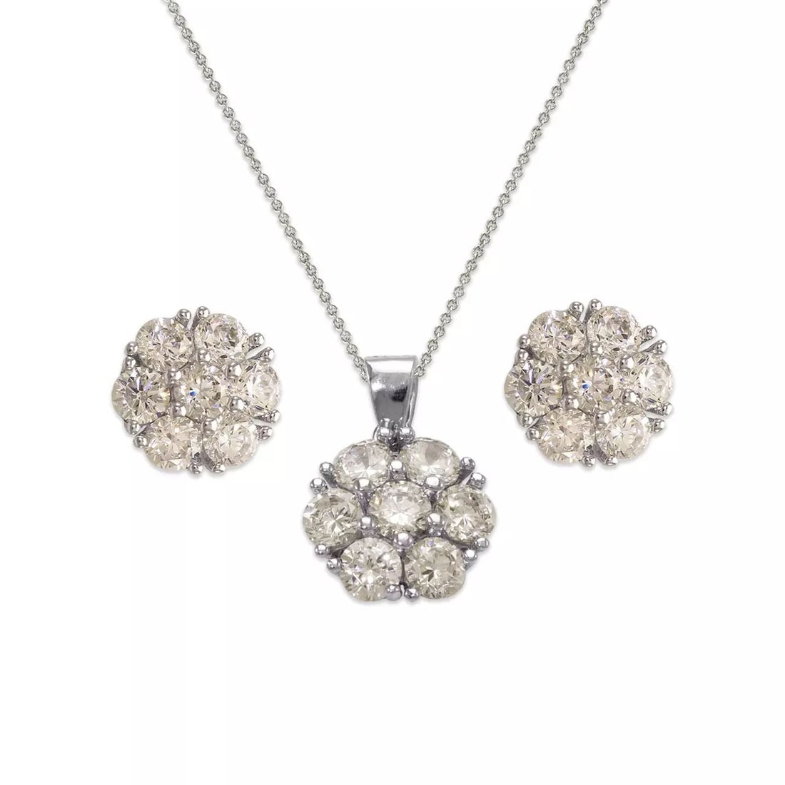 NEW 14K WHITE GOLD FANCY SET PENDANT AND EARRINGS (1 of 2)