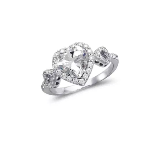 NEW 14K WHITE GOLD LADIES FANCY HEART HALO SOLITIARE CZ RING (1 of 2)