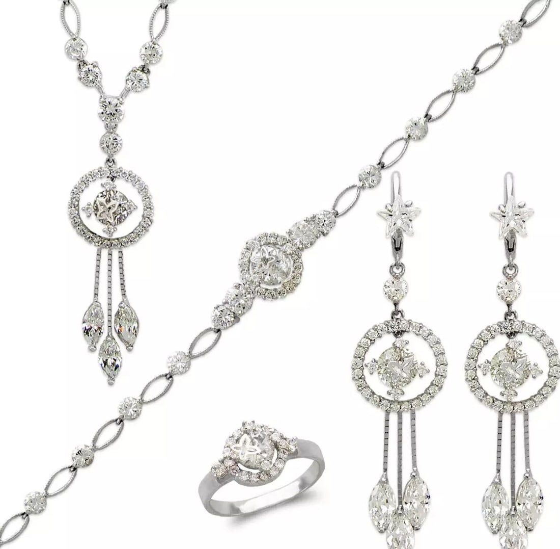 NEW 14K WHITE GOLD FANCY SET BRACELET RING NECKLACE EARRINGS (1 of 2)