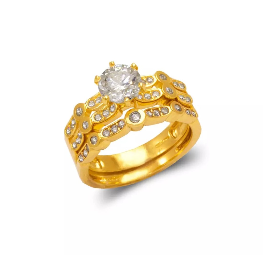 NEW 14K YELLOW GOLD LADIES FANCY SOLITAIRE CZ RING (1 of 2)