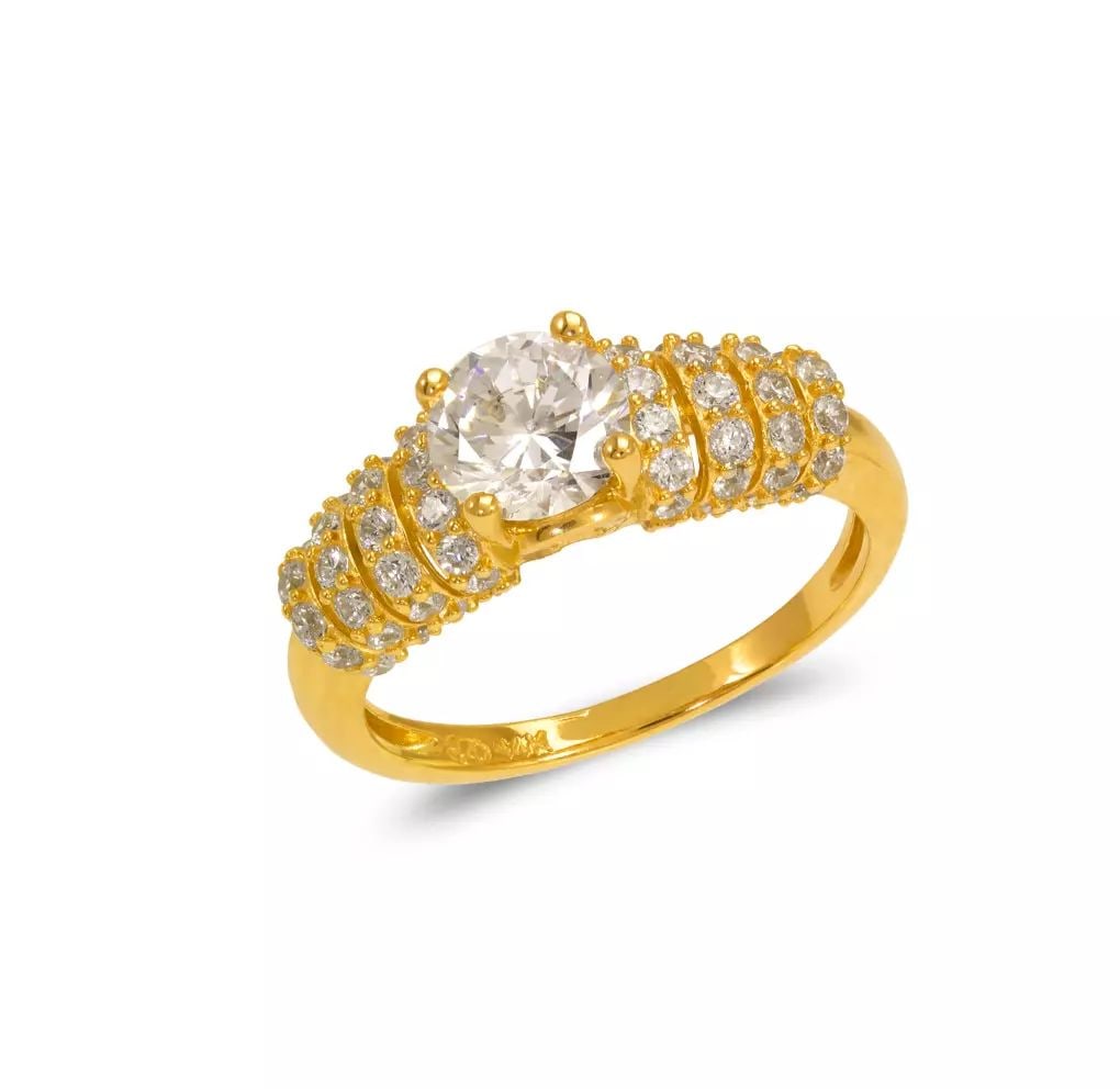 NEW 14K YELLOW GOLD LADIES FANCY SOLITAIRE CZ RING (1 of 2)