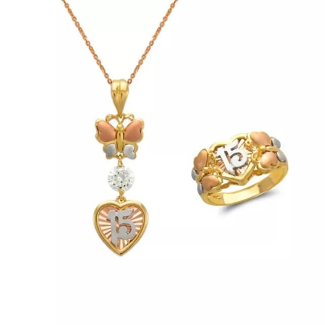 NEW 14K TRI COLOR GOLD FANCY SET RING PENDANT (1 of 2)