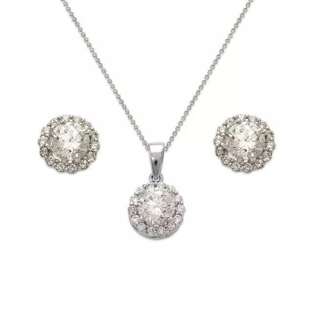 NEW 14K WHITE GOLD FANCY SET PENDANT AND EARRINGS (1 of 2)