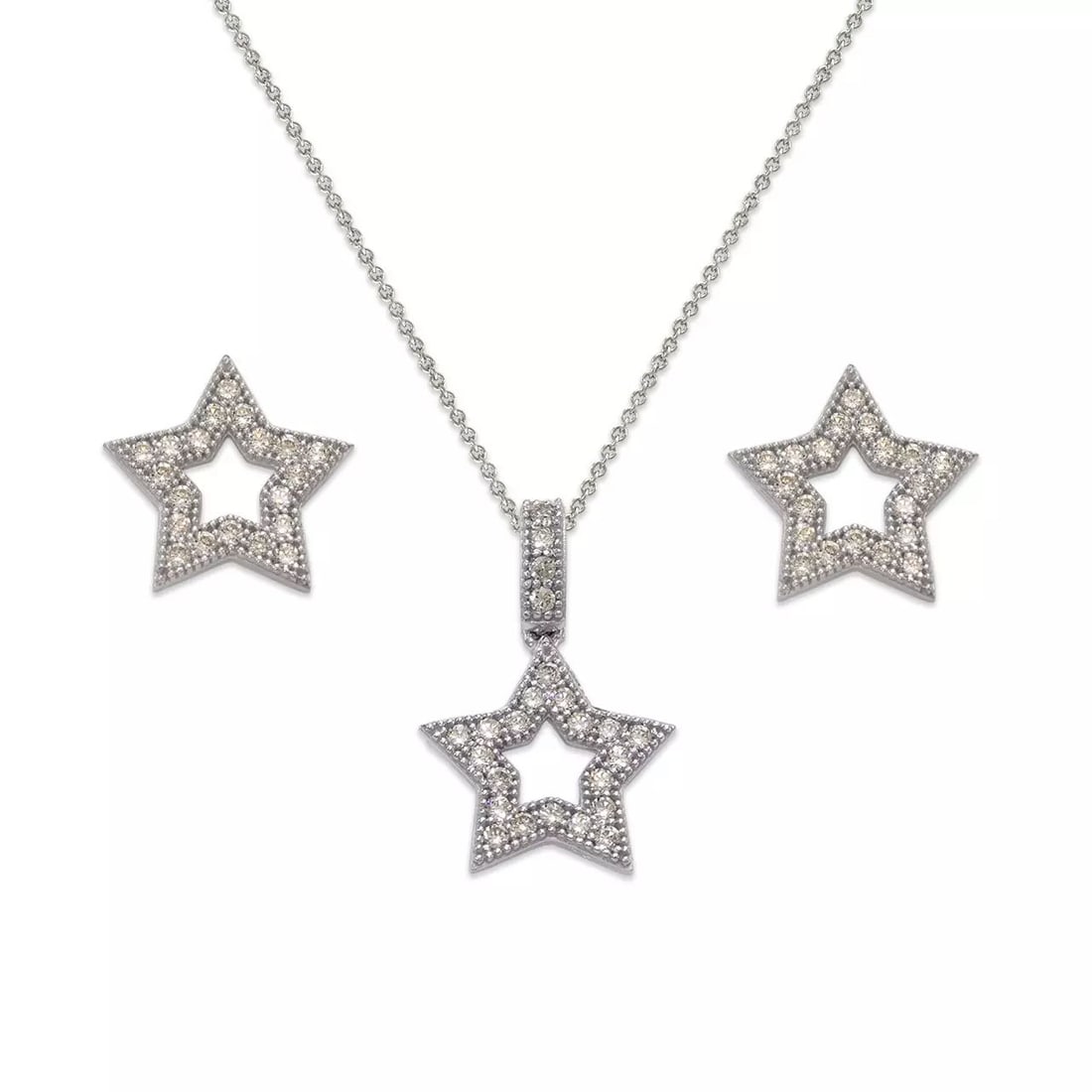 NEW 14K WHITE GOLD FANCY SET PENDANT AND EARRINGS (1 of 2)