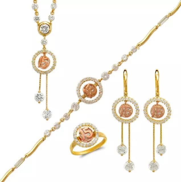 NEW 14K TWO TONE GOLD FANCY SET BRACELET NECKLACE EARRINGS RINGS (1 of 2)