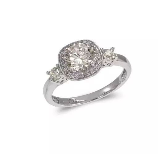 NEW 14K WHITE GOLD LADIES PRINCESS CUT SOLITAIRE HALO CZ RING (1 of 2)