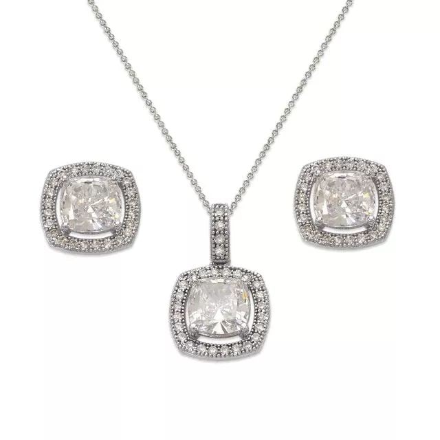 NEW 14K WHITE GOLD FANCY SET PENDANT AND EARRINGS (1 of 2)
