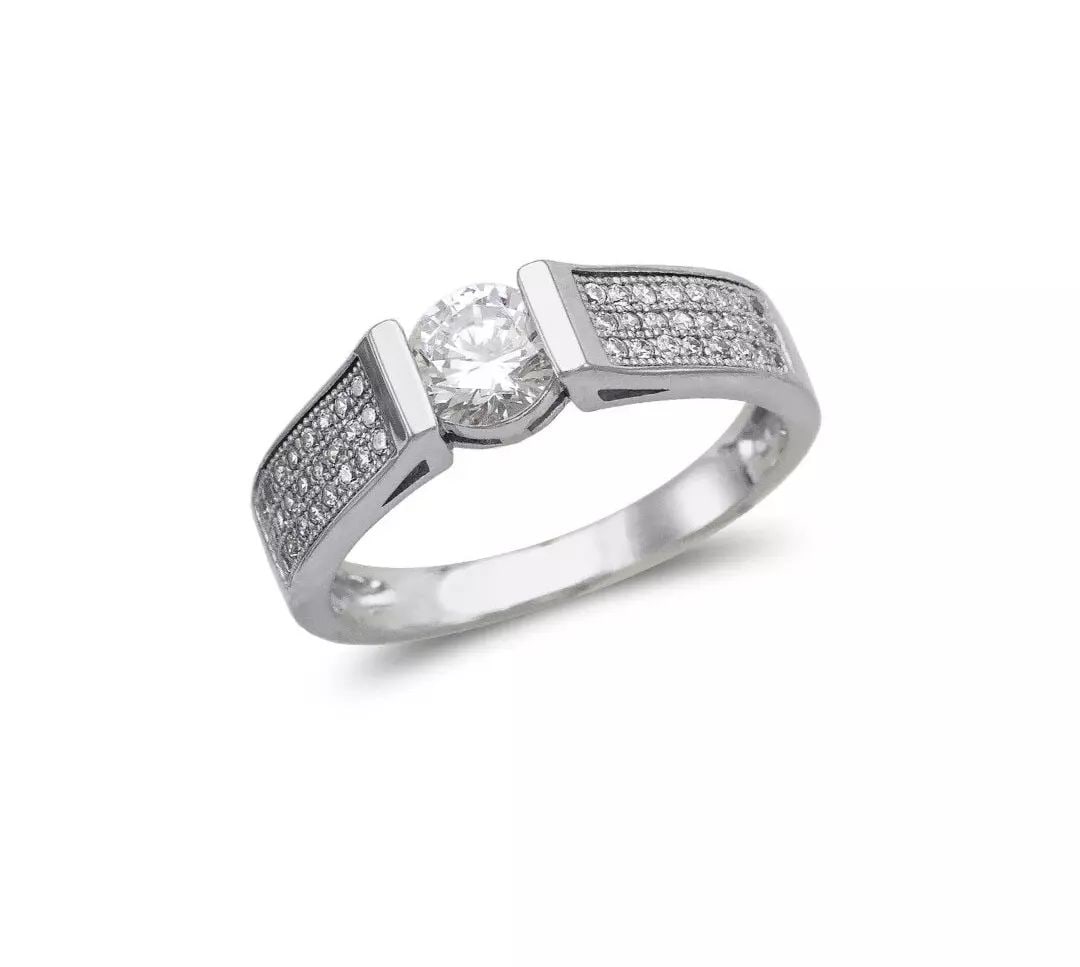NEW 14K WHITE GOLD LADIES FANCY SOLITAIRE CZ RING (1 of 2)