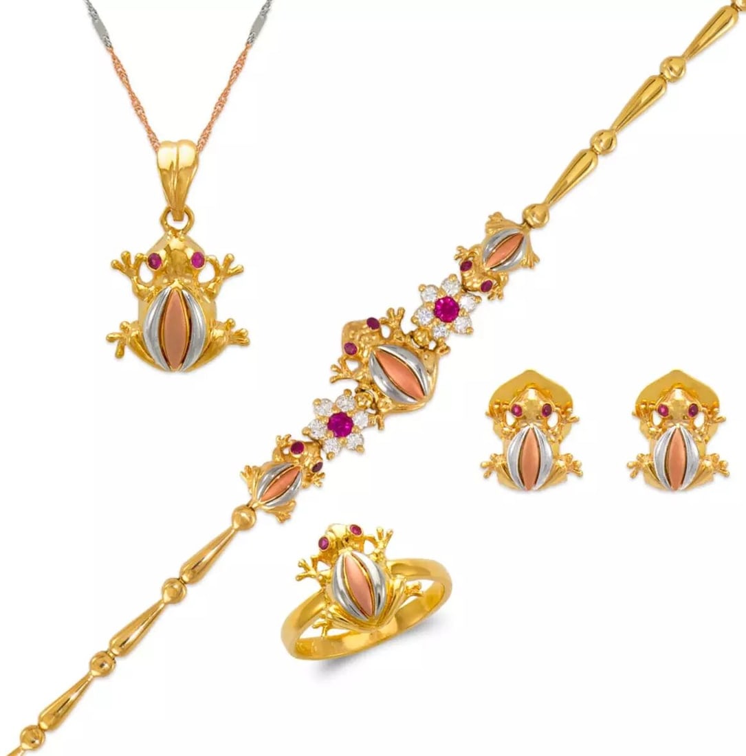 NEW 14K TRI COLOR GOLD FANCYSET BRACELET RING PENDANT EARRINGS (1 of 2)