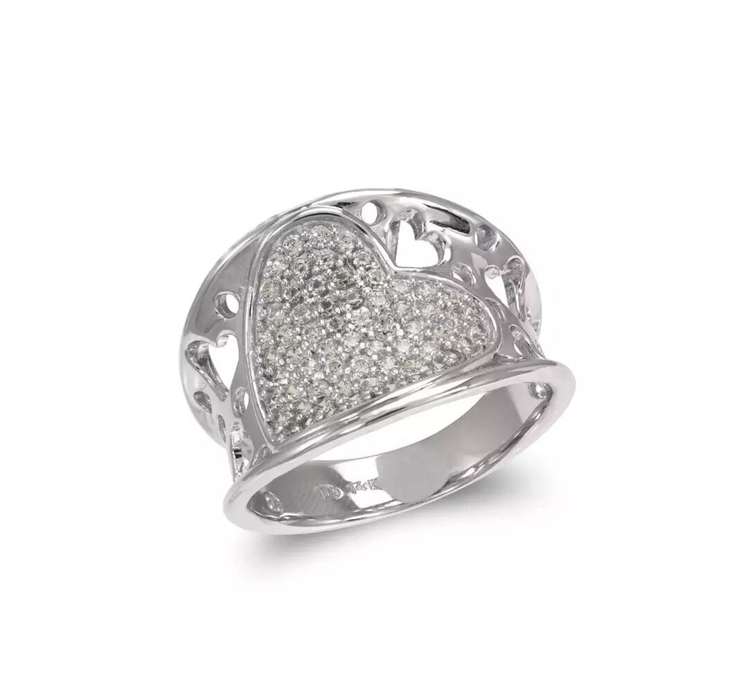 NEW 14K WHITE GOLD LADIES FANCY HEART DESIGN CZ RING (1 of 2)