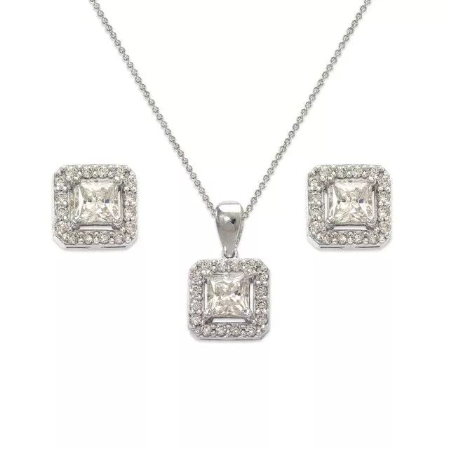 NEW 14K WHITE GOLD FANCY FANCY SET PENDANT AND EARRINGS (1 of 2)