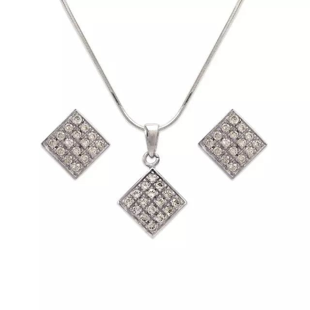 NEW 14K WHITE GOLD FANCY SET PENDANT AND EARRINGS (1 of 2)