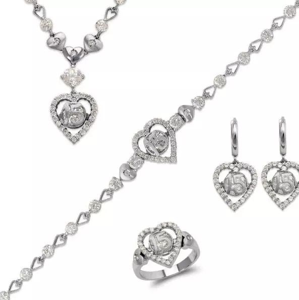 NEW 14K WHITE GOLD FANCY SET BRACELET RING NECKLACE EARRINGS (1 of 2)