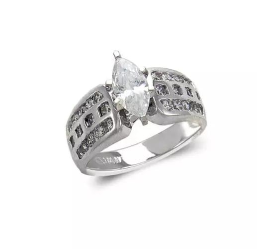NEW 14K WHITE GOLD LADIES FASHION SOLITAIRE CZ RING (1 of 2)