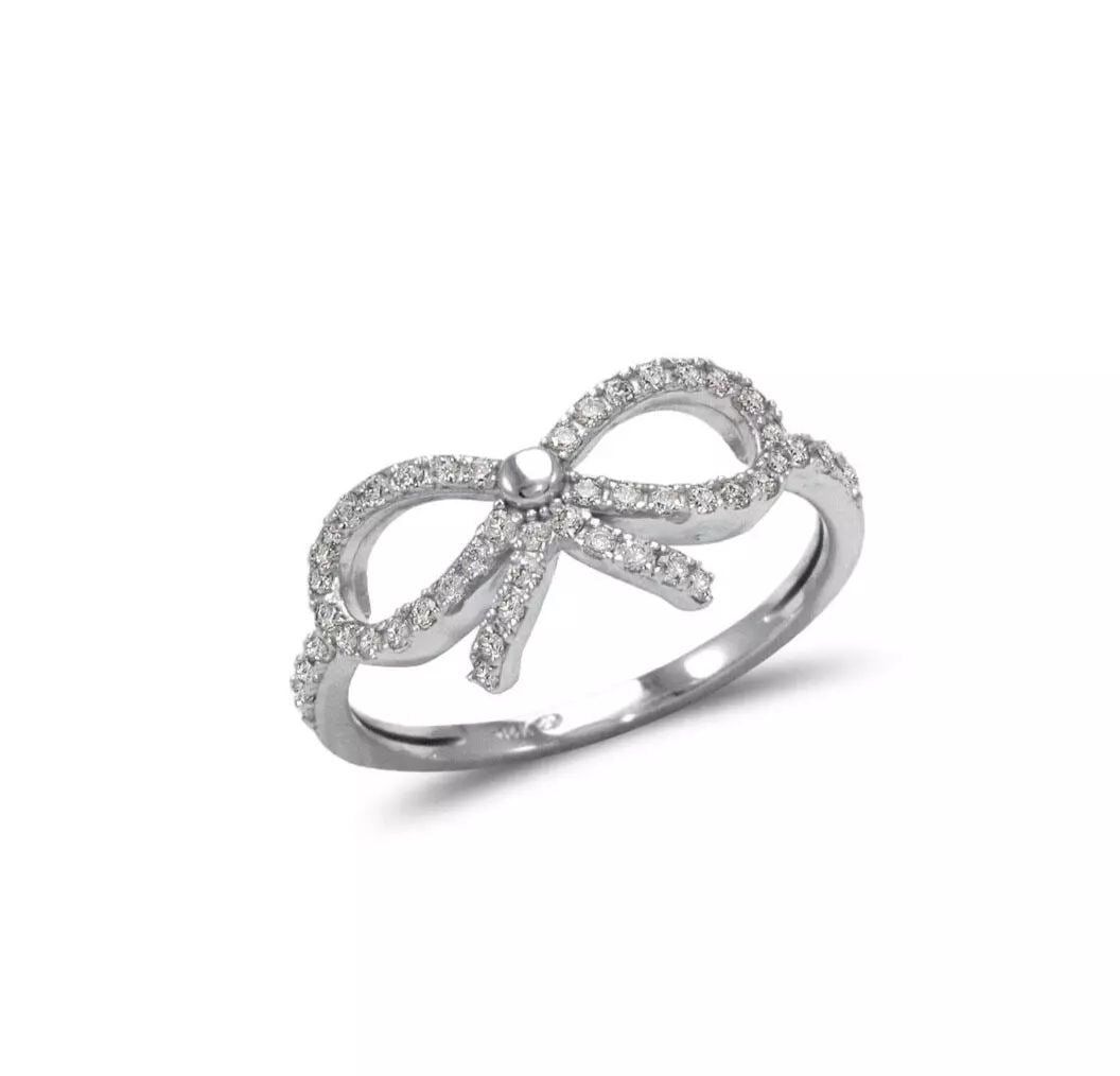 NEW 14K WHITE GOLD LADIES FANCY BOW CZ RING (1 of 2)