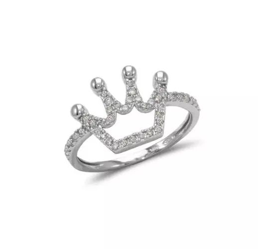 NEW 14K WHITE GOLD LADIES FANCY CROWN CZ RING (1 of 2)