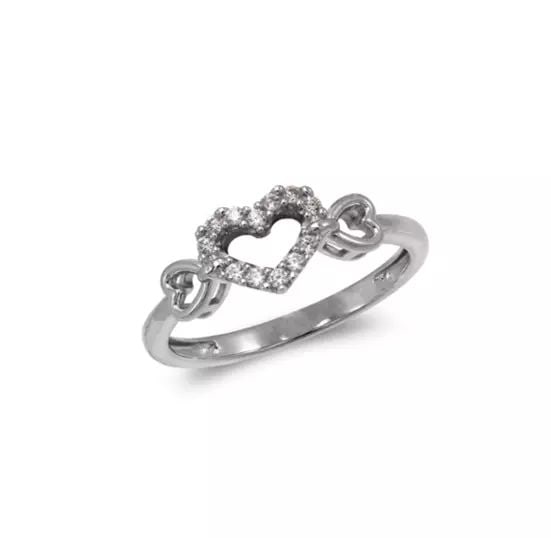 NEW 14K WHITE GOLD LADIES FANCY HEART CZ RING (1 of 2)