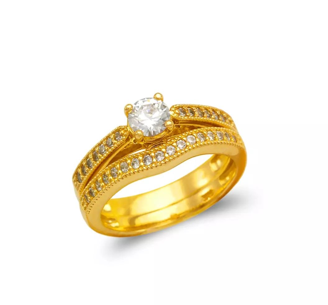 NEW 14K YELLOW GOLD LADIES FANCY SOLITAIRE CZ RING (1 of 2)