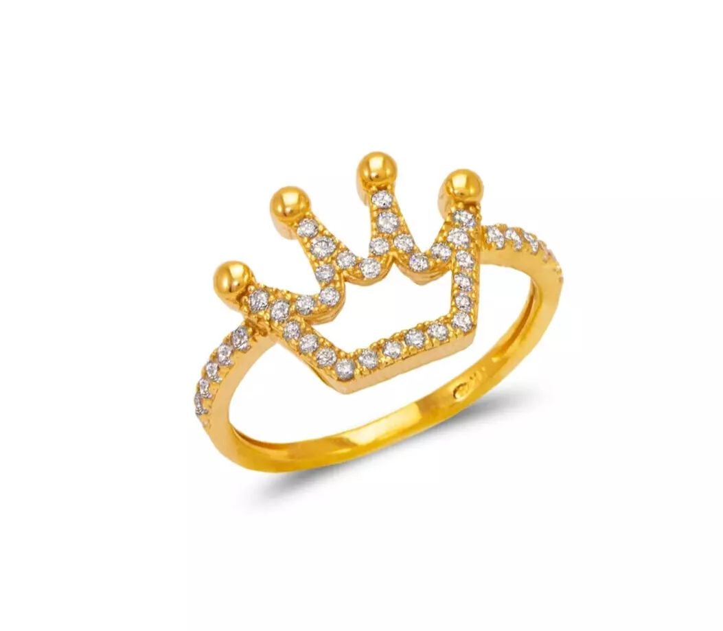 NEW 14K YELLOW GOLD LADIES FANCY CROWN CZ RING (1 of 2)
