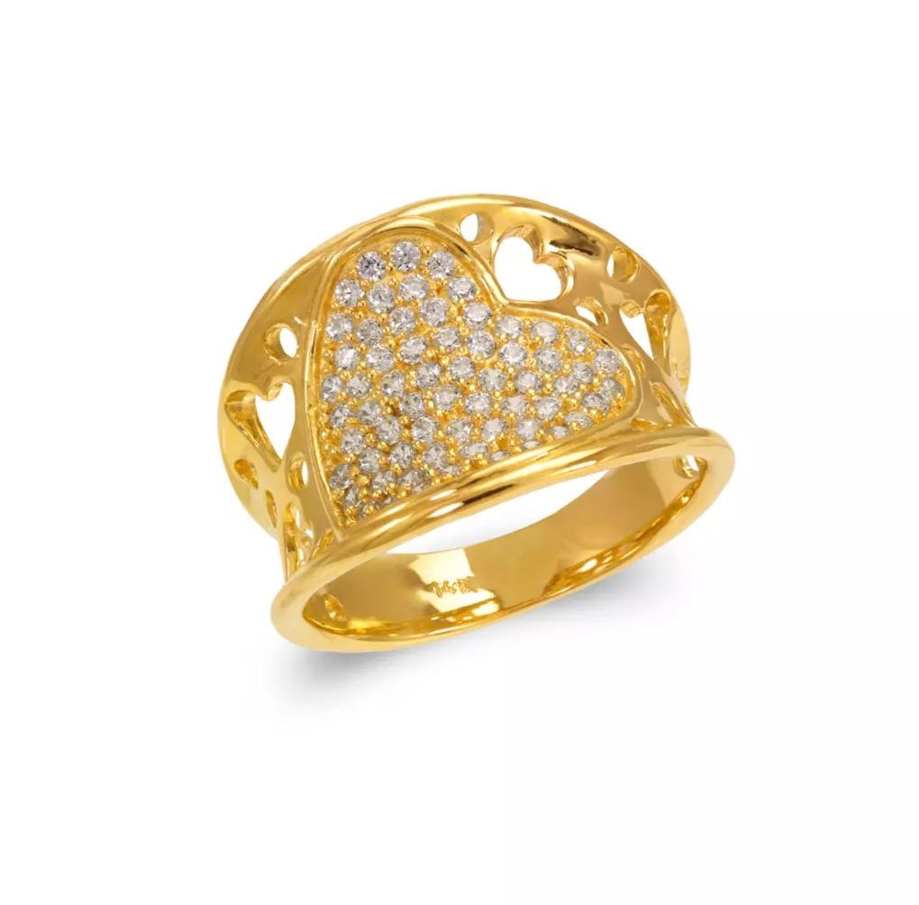 NEW 14K YELLOW GOLD LADIES FANCY HEART DESIGN CZ RING (1 of 2)