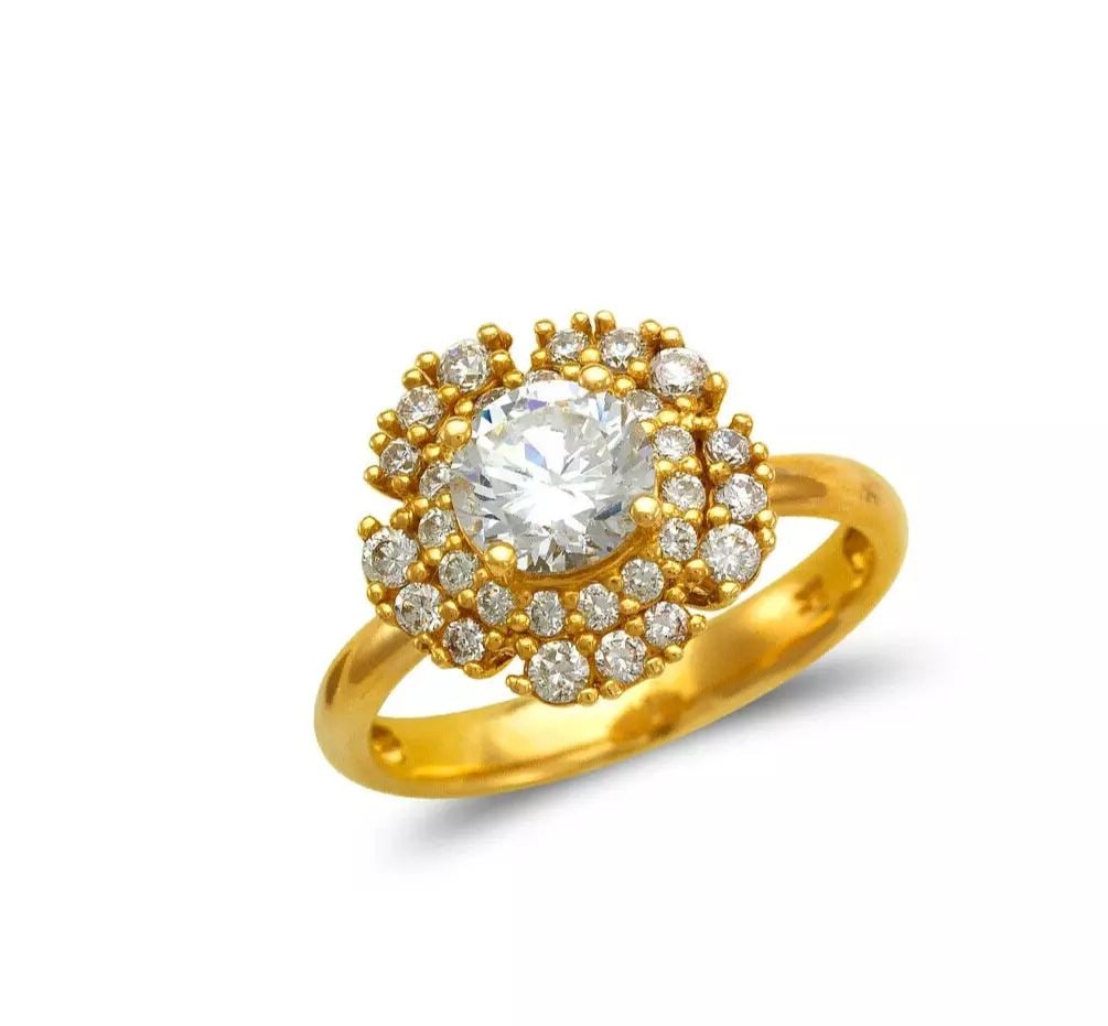 NEW 14K YELLOW GOLD LADIES FANCY FLOWER SOLITAIRE CZ RNG (1 of 2)