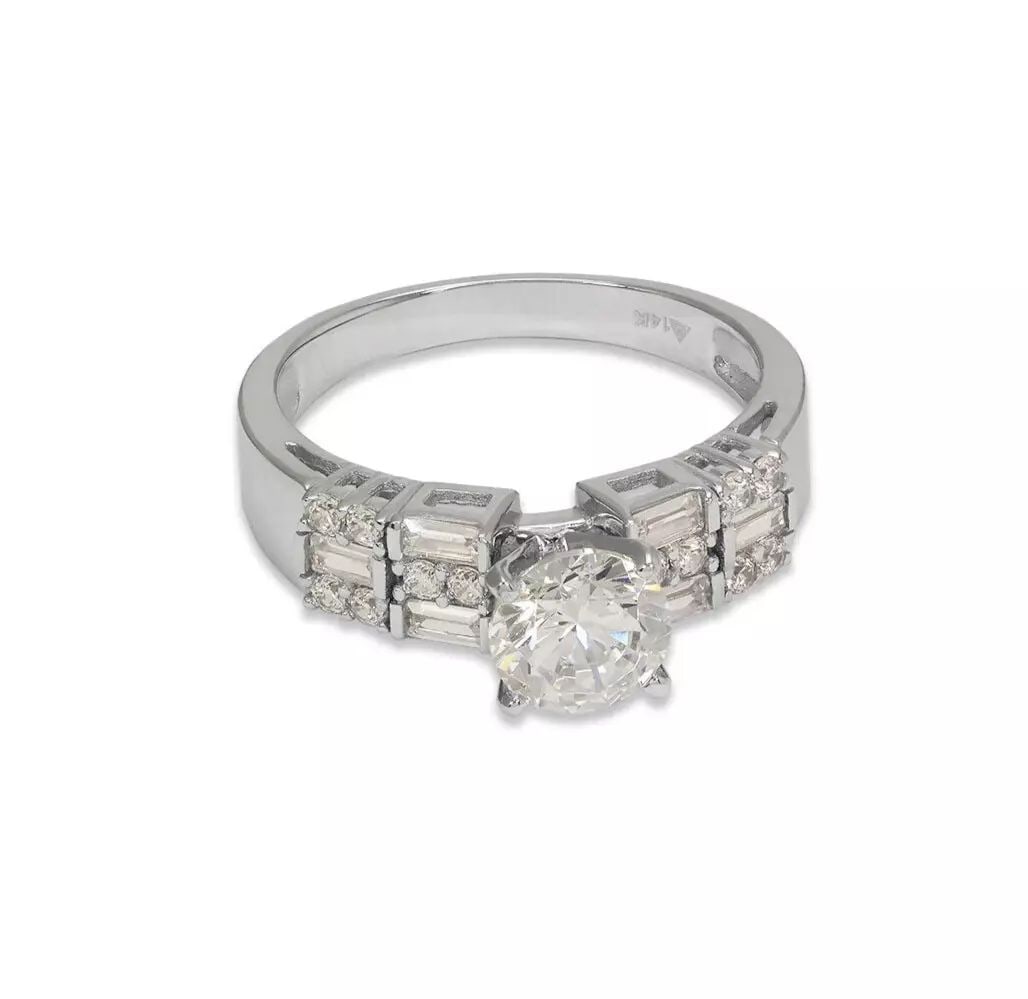 NEW 14K WHITE GOLD LADIES FANCY SOLITAIRE CZ RING (1 of 2)