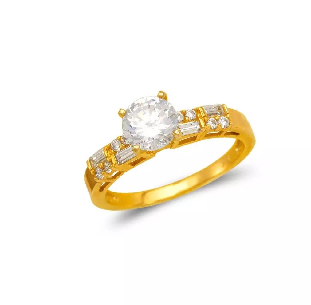 NEW 14K YELLOW GOLD LADIES FANCY SOLITAIRE CZ RING (1 of 2)