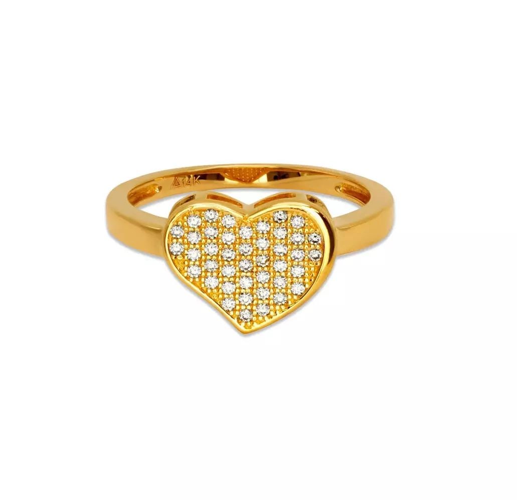 NEW 14K YELLOW GOLD LADIES FANCY HEART CZ RING (1 of 2)